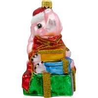 Bombka choinkowa szklana: Słoń z prezentami: różowy