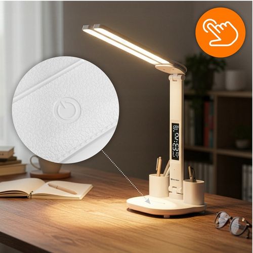 LAMPKA NA BIURKO LED PODWÓJNA BIURKOWA ZEGAR ORGANIZER TEMPERATURA na Arena.pl