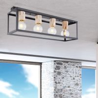 Plafon LAMPA sufitowa HAGAR 15476-4D Globo metalowa OPRAWA skandynawska klatka prostokątna hygge czarna drewniana czarna drewni