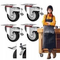 4x Kółka Obrotowe z Hamulcem Skrętne 125mm 400kg Gumowe Zestaw Do