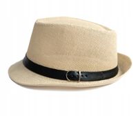 KAPELUSZ Trilby Męski Damski Letni Plażowy JASNY BEŻOWY z Klamrą 58