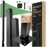 Czarny maszt stalowy na żagiel ogrodowy 240cm + stopa montażowa