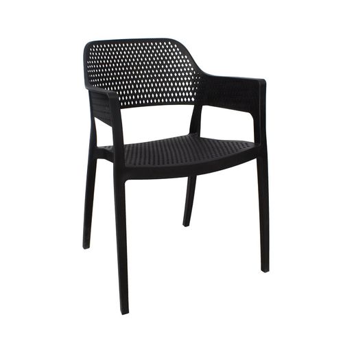 Czarne krzesło ogrodowe HILE 193B – z podłokietnikami, sztaplowane, do ogrodu i restauracji na Arena.pl