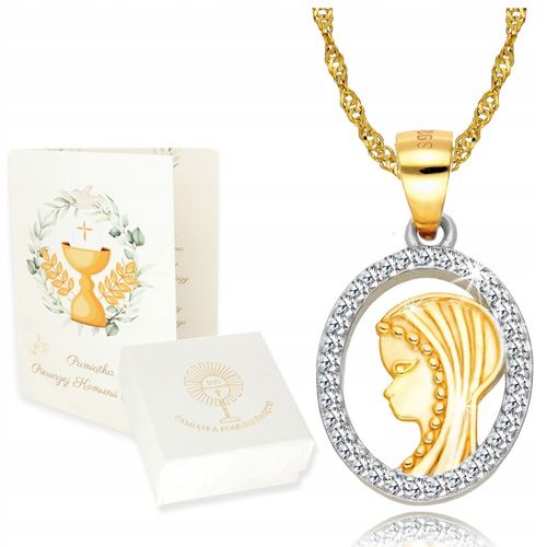 Złoty Łańcuszek z Medalikiem 925/585 Matka Boska na Komunię Chrzest na Arena.pl