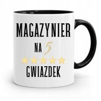 Kubek Czarny Dla Magazyniera Na Pięć Gwiazdek Z Nadrukiem Ze Zdjęciem