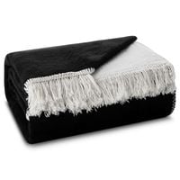 Koc narzuta DUO 150x200 Eurofirany biały czarny frędzle