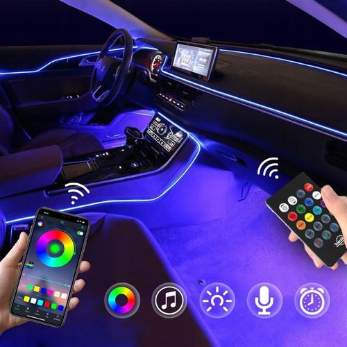 Światłowód do Samochodu Oświetlenie Ambient LED RGB 7m APKA+PILOT ZESTAW XL na Arena.pl