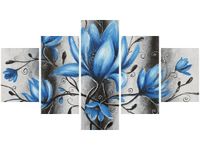 OBRAZ STALOWE MAGNOLIE KWIATY NIEBIESKIE