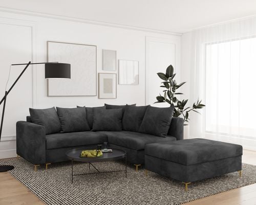 Kanapa Narożnik z Funkcją Spania i Pojemnik LOFT Mini Prince Czarny Prawy na Arena.pl