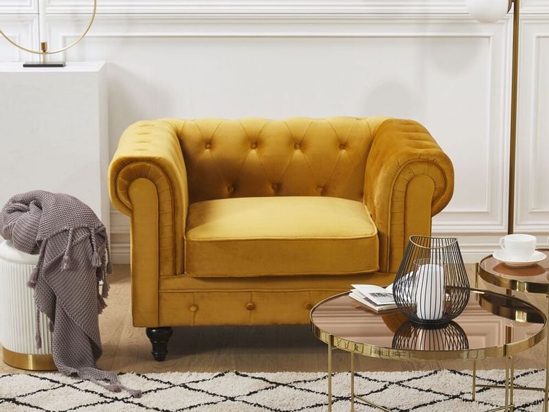 Fotel welurowy żółty CHESTERFIELD zdjęcie 2