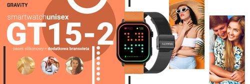 Smartwatch Gravity GT15-2 Pomarańczowy Pasek Silikonowy + Czarna Bransoleta na Arena.pl