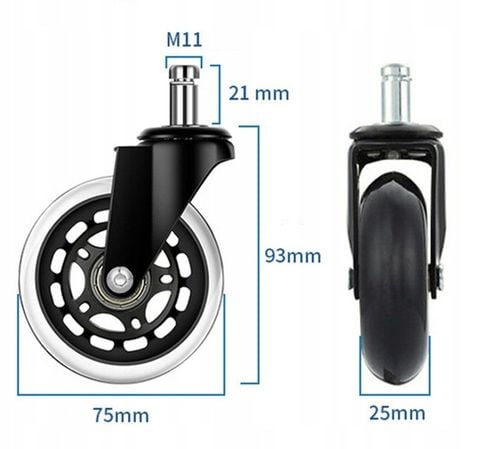 Kółka Poliuretanowe 75mm Łożyskowane - Fotel Biurowy/Gaming, Ochrona na Arena.pl