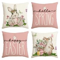 Zestaw 4 Poszewek Wielkanocne Króliki Motyle Poliester 45x45 cm Wiosna
