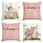 Zestaw 4 Poszewek Wielkanocne Króliki Motyle Poliester 45x45 cm Wiosna