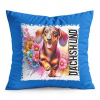 PODUSZKA NIEBIESKA PREZENT - PIES PIESEK RASA JAMNIK DACHSHUND HOT DOG