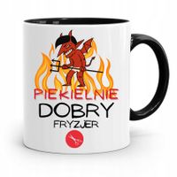 Kubek Czarny Fryzjerki Piekielnie Dobry Fryzjer Z Nadrukiem Ze Zdjęciem