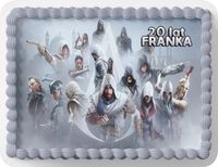 PROSTOKĄTNY OPŁATEK NA TORT A4 20x29CM - ASSASSIN GRY + IMIĘ