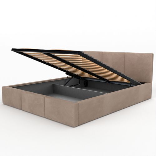 ŁÓŻKO TAPICEROWANE DO SYPIALNI 120x200 ŁÓŻKO PODWÓJNE Z POJEMNIKIEM BEŻOWE na Arena.pl