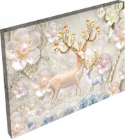 OBRAZ marmur złoty drzewo jeleń kwiaty 120x80