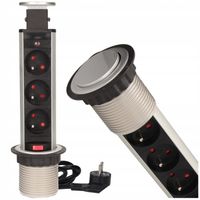 GNIAZDO POTRÓJNE WPUSZCZANE CHOWANE W BLAT NABLATOWE GNIAZDKO SREBRNE 60mm