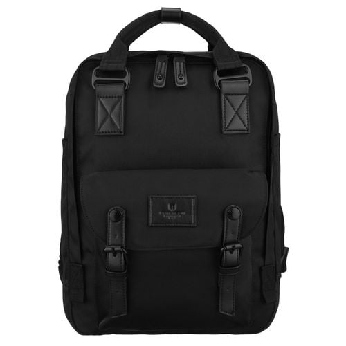 czarny, duży plecak damski wykonany z poliestru i skóry ekologicznej, na Arena.pl