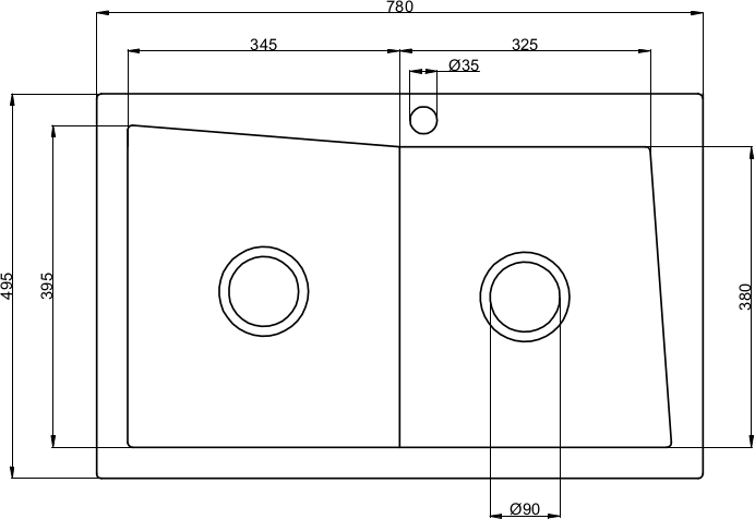 Zlewozmywak 2 komorowy EVOLUTION grafit + bateria NOON zdjęcie 5