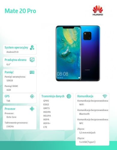Huawei Smartfon Mate 20 Pro DUAL SIM Twilight na Arena.pl