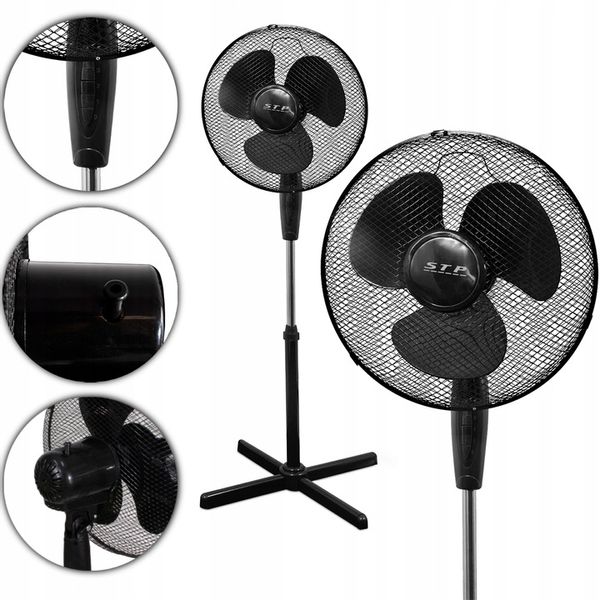 STP FF-40B3 MOCNY WENTYLATOR PODŁOGOWY 40W 40CM REGULOWANY 126CM CZARNY ALU zdjęcie 2