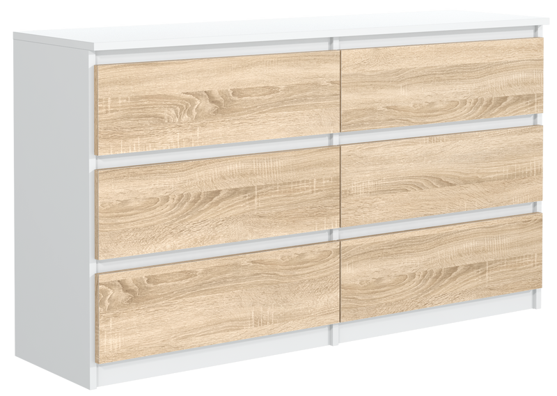 BIAŁA KOMODA FRONT DĄB SONOMA 6 SZUFLAD 120 CM zdjęcie 1