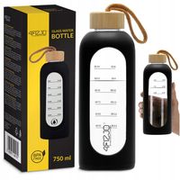 BUTELKA SZKLANA NA WODĘ BIDON MOTYWACYJNA SZCZELNA SILIKONOWE ETUI 750 ML