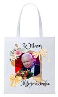 Śmieszny Pis Kaczyński Torba Eco Biała Shopper Z Nadrukiem Ze Zdjęciem