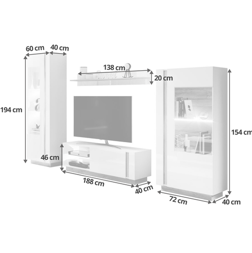Meblościanka Arco Biały połysk / Dąb grandson na Arena.pl