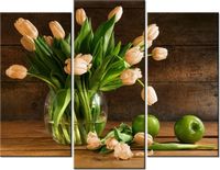 60 90CM OBRAZ 3 ELEM RDZAWE TULIPANY ŚCIENNY DRUK PŁÓTNO