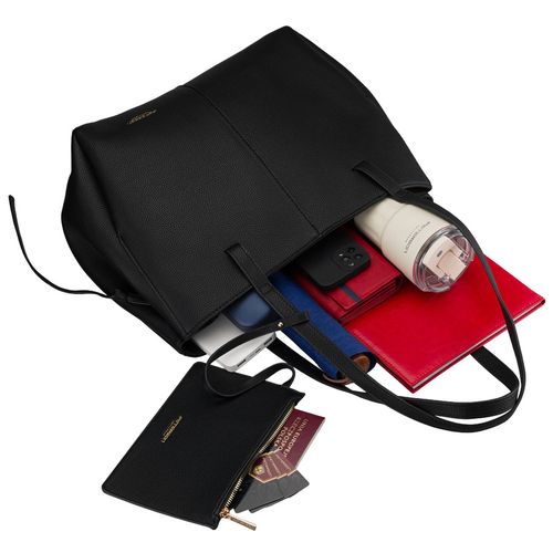 czarna shopperka damska wykonana ze skóry ekologicznej z praktycznym na Arena.pl