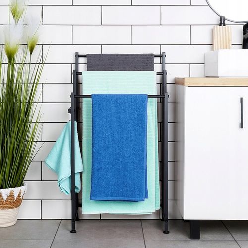 Stojak NA RĘCZNIKI wieszak łazienkowy podłogowy stojący czarny + na Arena.pl