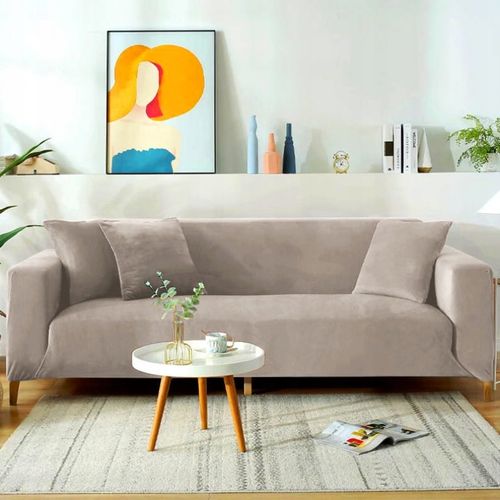 POKROWIEC NA KANAPĘ SOFĘ NAROŻNIK ELASTYCZNY WELUR AKSAMIT 190-230 BEŻOWY na Arena.pl