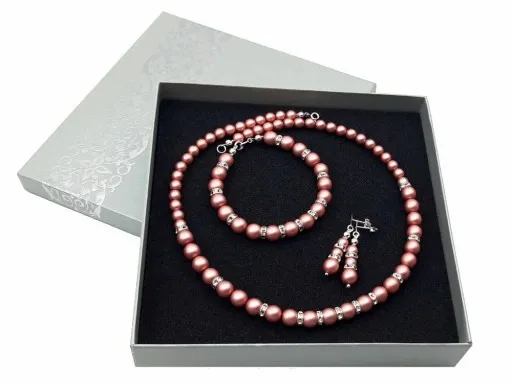 komplet biżuterii pudrowy róż SREBRO PERŁY CYRKONI zdjęcie 2