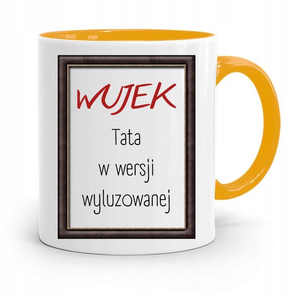 Kubek Żółty Prezent Dla Wujka Tata W Wersji Luz Z Nadrukiem Ze Zdjęciem zdjęcie 1