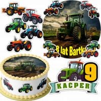 ZESTAW OPŁATEK NA TORT 20CM + 16 POSTACI - TRAKTOR CIĄGNIK + IMIĘ 15CM 18CM