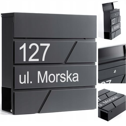 DUŻA SKRZYNKA NA LISTY Z ADRESEM NUMEREM DOMU |4 CZCIONKI| ANTRACYT RAL7016 na Arena.pl