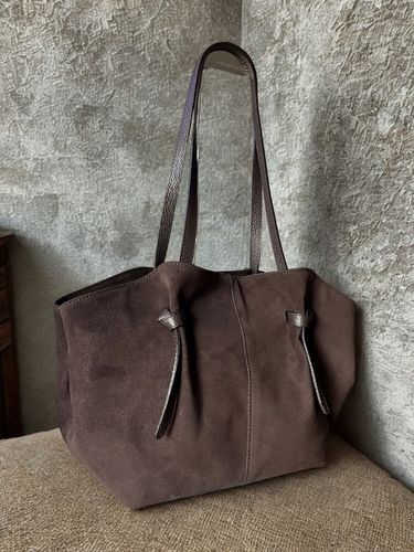 Czekoladowa torebka zamszowa shopper brąz SKÓRA ZAMSZ NATURALNY Vera Pelle na Arena.pl