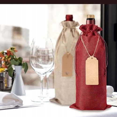 12X WORKI JUTOWE TOREBKI NA WINO POKROWCE NA BUTELKI WINA ZE SZNURKAMI TAGI na Arena.pl