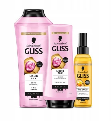 Gliss Liquid Silk szampon 400ml + balsam 200ml + Olejek termoochornny 150ml na Arena.pl