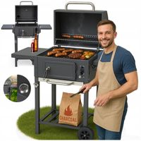 Grill Gril Ogrodowy Duży Węglowy Pokrywa Popielnik Termometr Podwójny Ruszt