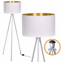 Lampa Stojąca Trigni SREBRNA Styl Skandynawski abażur Biało złoty