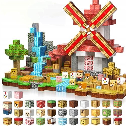 KLOCKI MAGNETYCZNE KLOCKI SZEŚCIANY FARMA 150 KLOCKÓW PIKSELE DLA DZIECI na Arena.pl