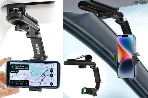 SAMOCHODOWY UCHWYT NA TELEFON NA OSŁONĘ PRZECIWSŁONECZNĄ DO AUTA REGULOWANY na Arena.pl
