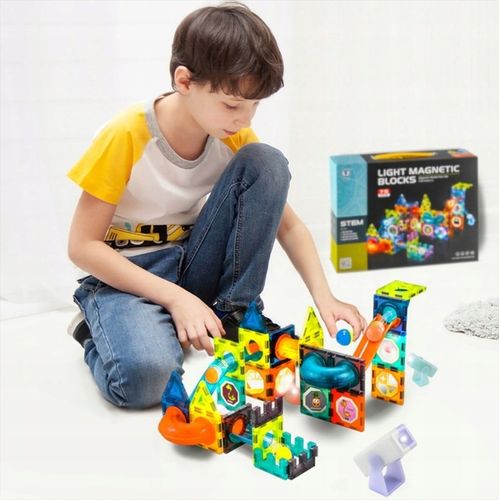 KLOCKI MAGNETYCZNE KONSTRUKCYJNE LABIRYNT UKŁADANKA ŚWIECĄCY TOR 75 el na Arena.pl