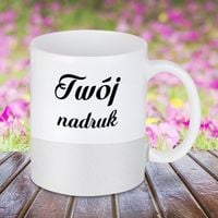 Biały kubek GLITTER z Twoim nadrukiem srebrny pasek