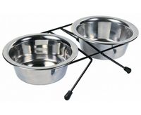 Zestaw nierdzewnych misek dla psa na antypoślizgowym stojaku Trixie 2x450ml